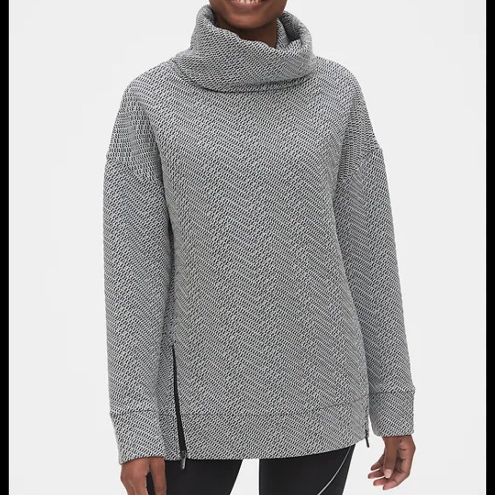 Gap Fit Jacquard Quilted Funnel Cowl Neck Tunic Sweatshirt Heather Gray Size S